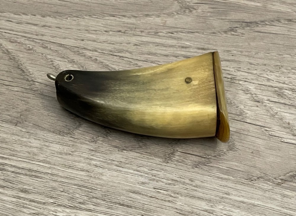 A 19th-century Scottish horn snuff mull crafted from polished natural horn with tonal variation from honey yellow to dark brown. View IV