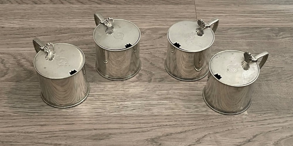 Good Set of Four Victorian Silver Drum Mustard Pots, Military Presentation