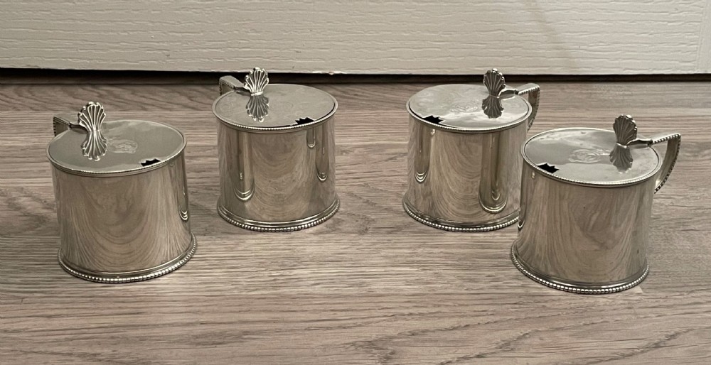 Good Set of Four Victorian Silver Drum Mustard Pots, Military Presentation View II