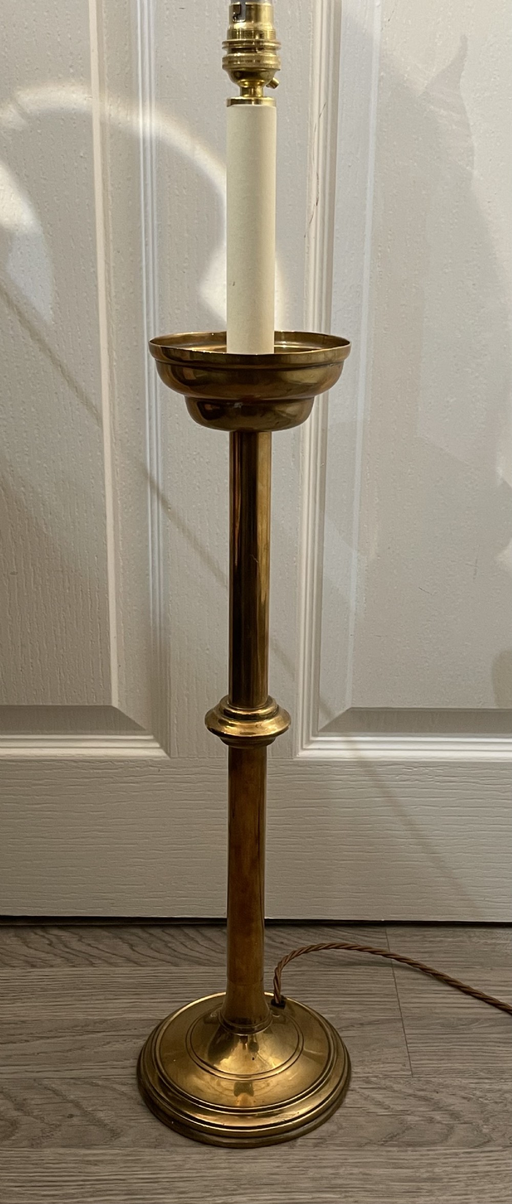 Large Ecclesiastical Solid Brass Candlestick Lamp 