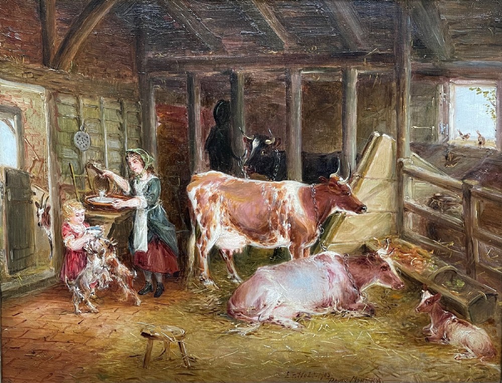 Edwin Frederick Holt, Oil Painting Farmyard, Cattle