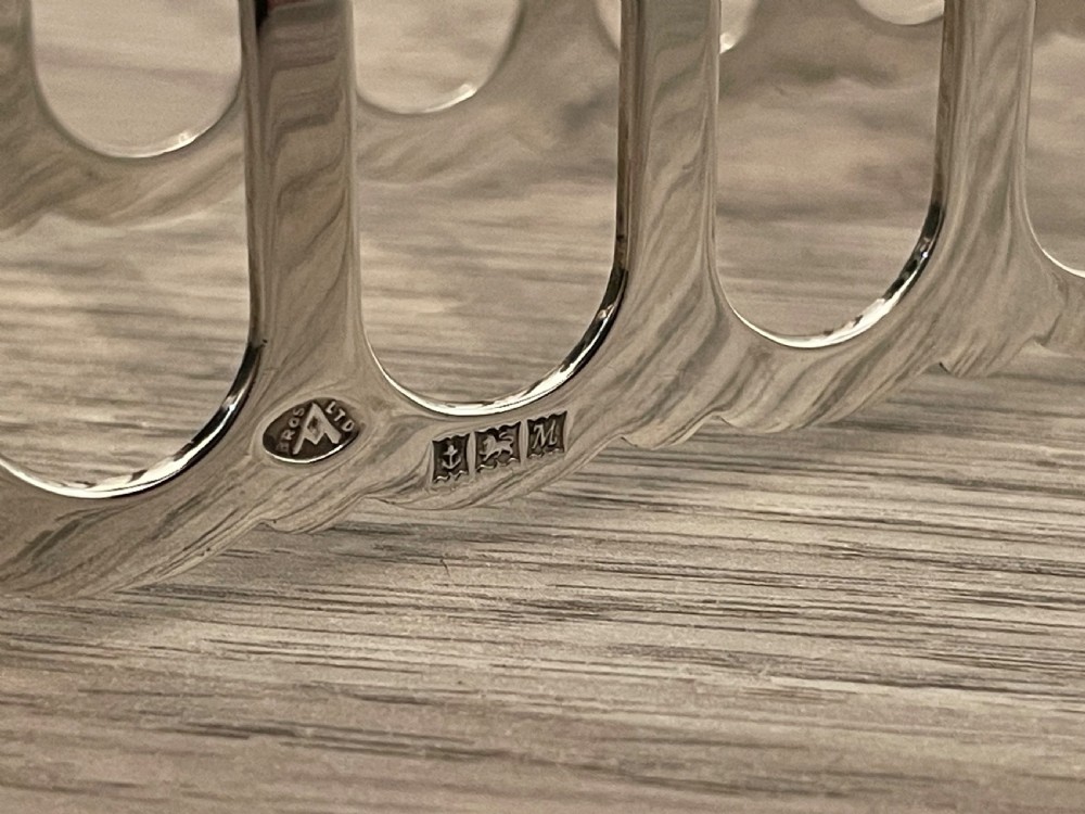 George VI Six Division Solid Silver Toast Rack View III