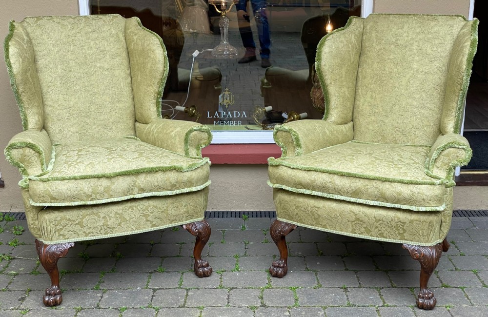 Large Scale Pair of Chippendale Style swing Back Armchairs In Colefax and Fowler Ruskin