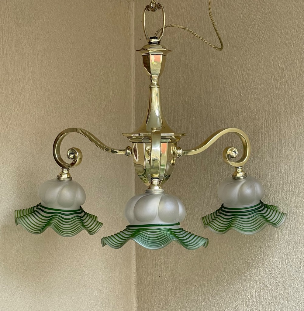Early 20th Century Brass Chandelier, Registered Design