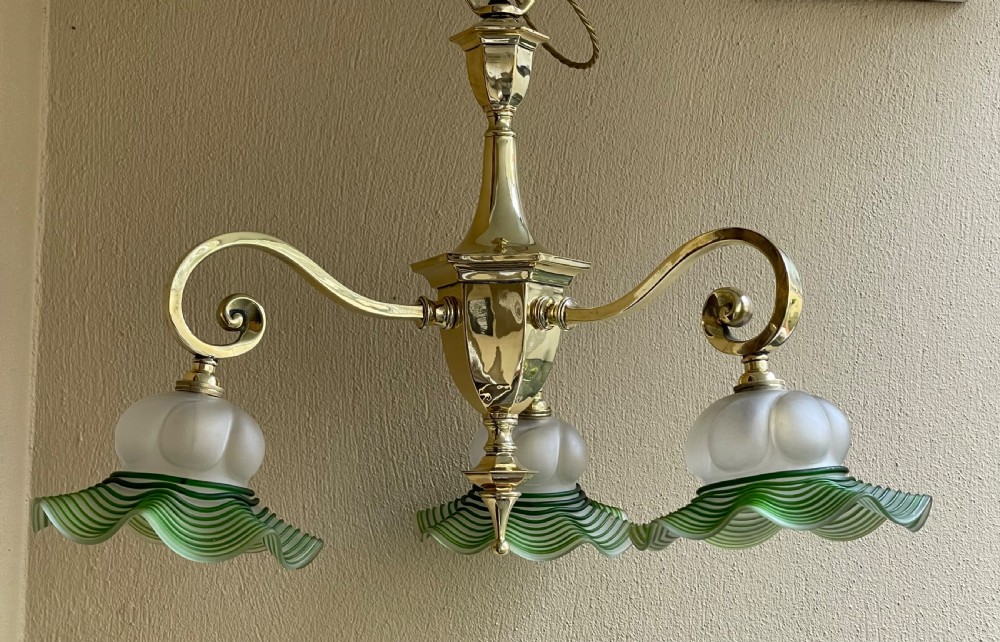 Early 20th Century Brass Chandelier, Registered Design View VI