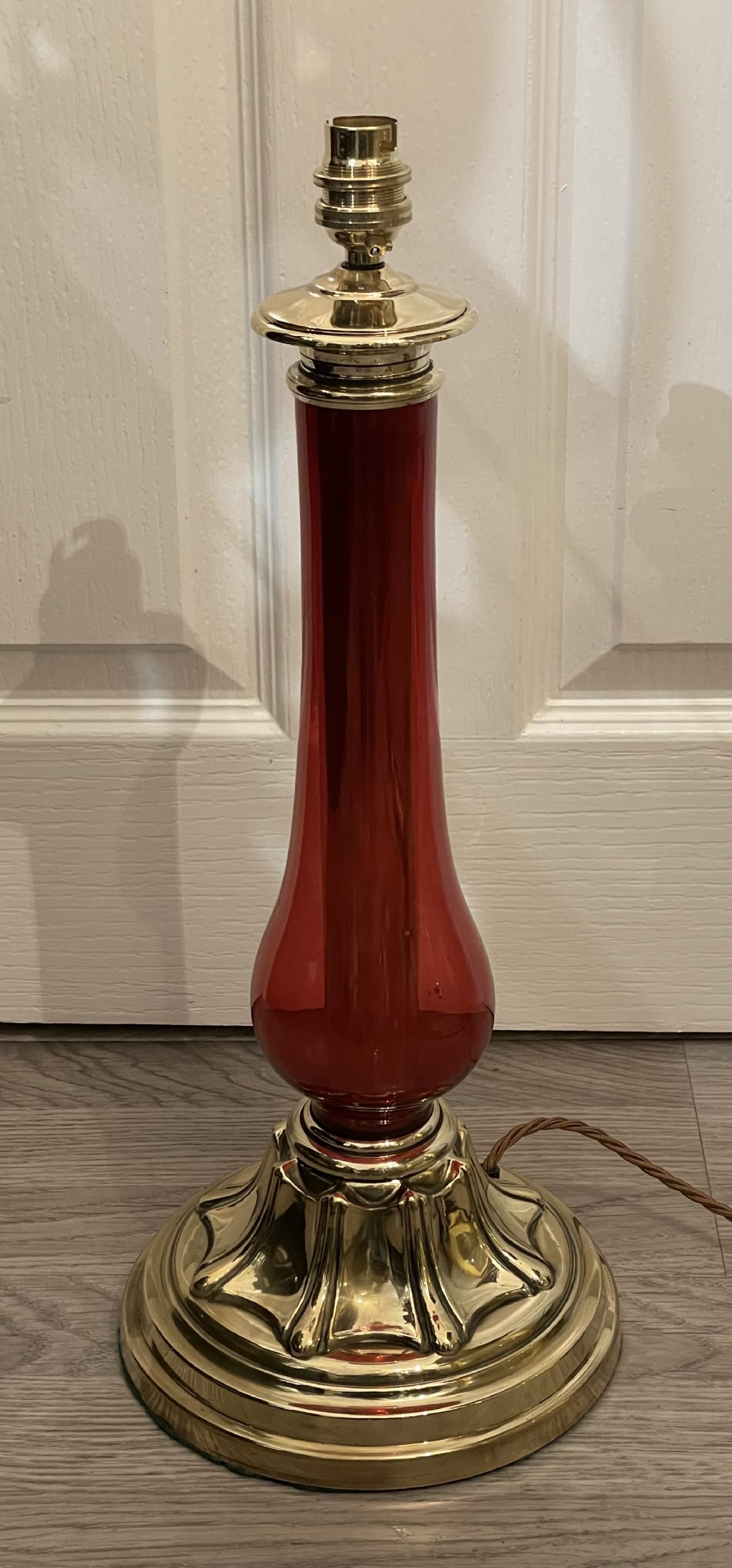 Large Victorian Glass and Brass Table Lamp