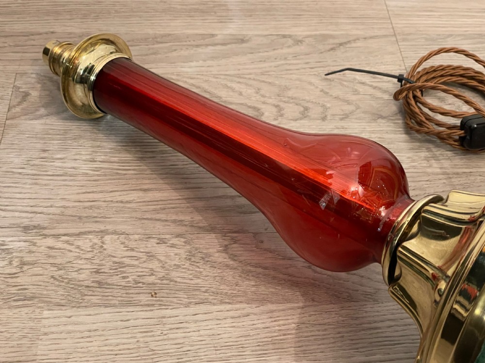 Large Victorian Glass and Brass Table Lamp View IV