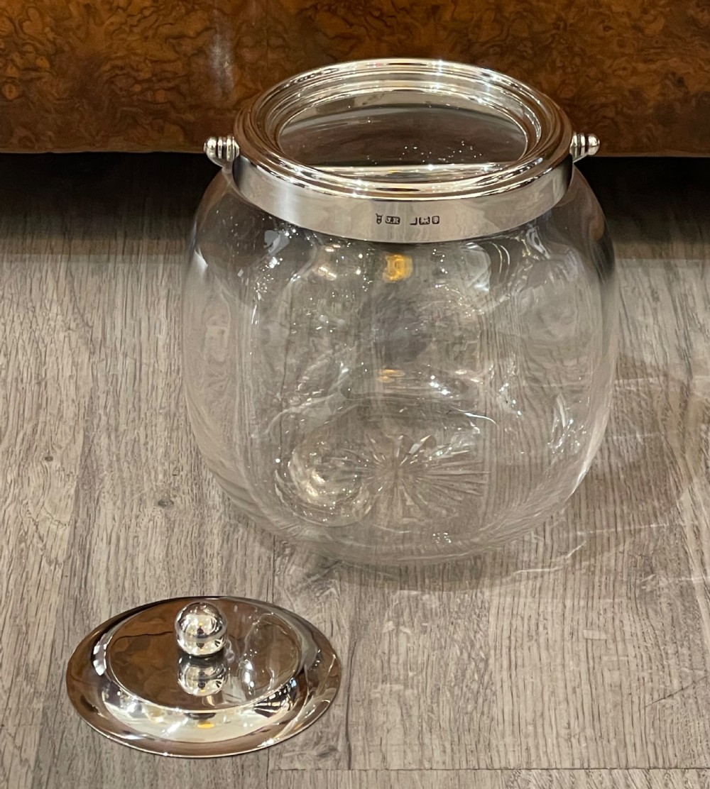 Edwardian Solid Silver and Glass Biscuit Barrel View IV