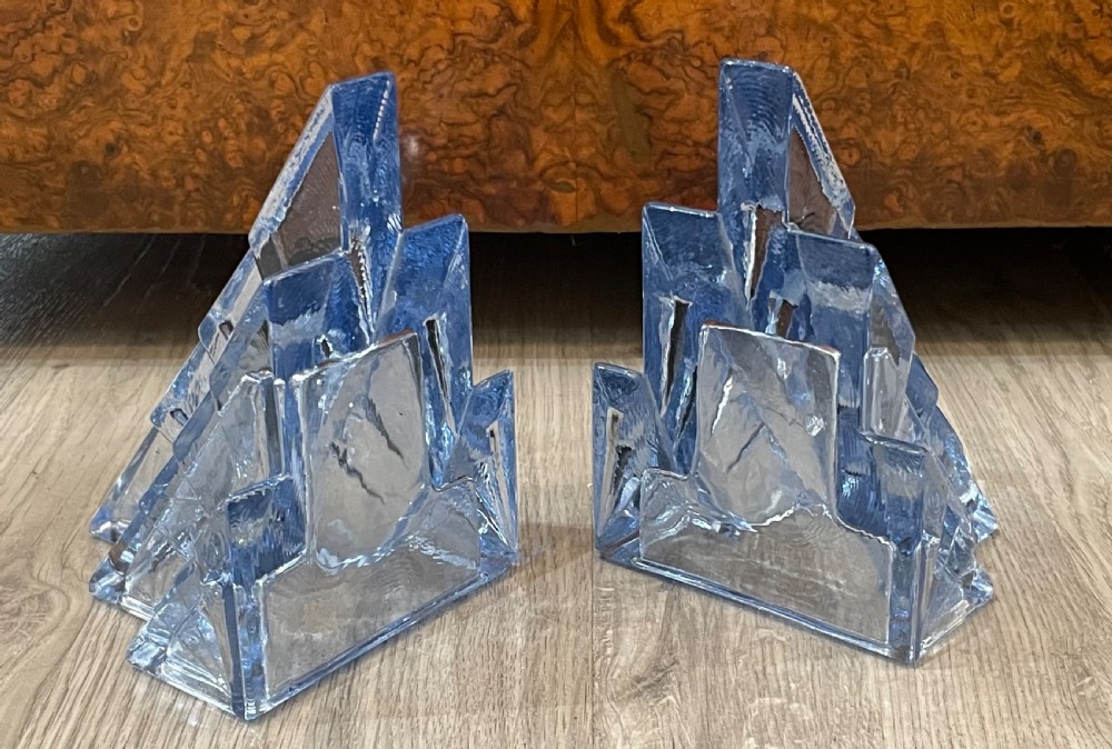 Rare Pair of Art Deco Bagley & Co Glass Bookends View III