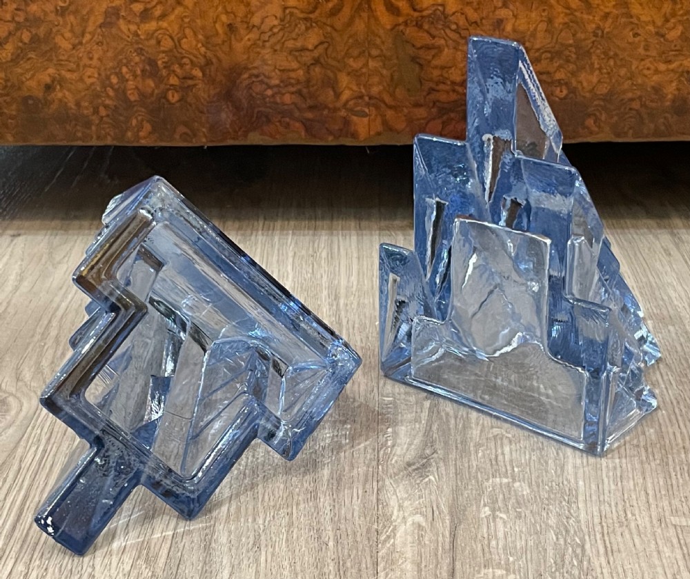 Rare Pair of Art Deco Bagley & Co Glass Bookends View IV