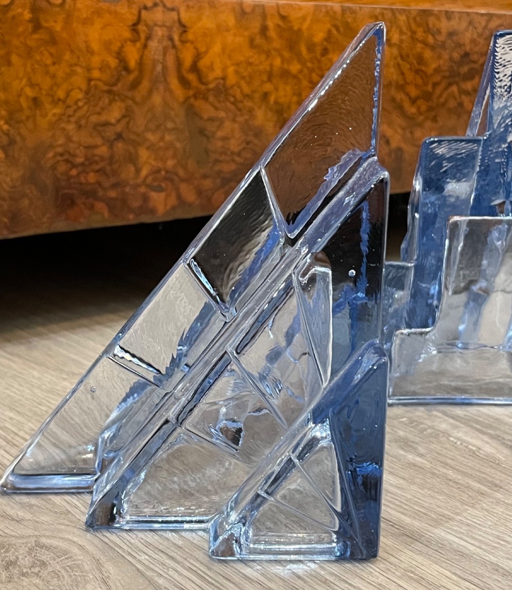 Rare Pair of Art Deco Bagley & Co Glass Bookends View V