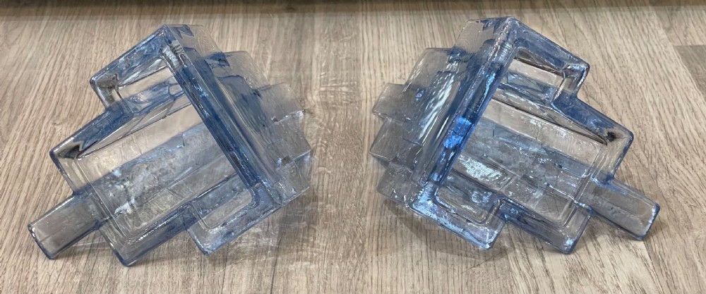 Rare Pair of Art Deco Bagley & Co Glass Bookends View VI