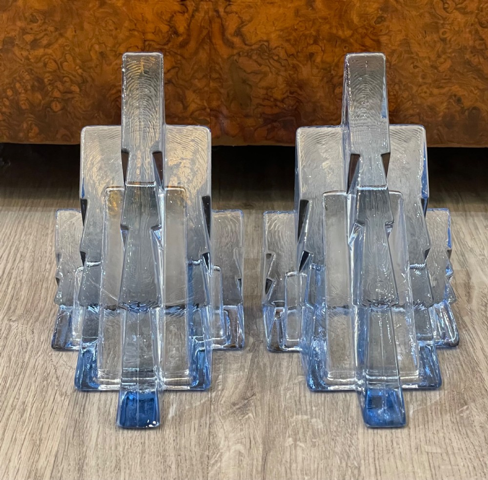 Rare Pair of Art Deco Bagley & Co Glass Bookends View VII