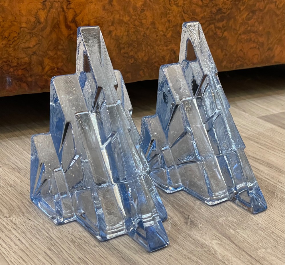 Rare Pair of Art Deco Bagley & Co Glass Bookends View VIII