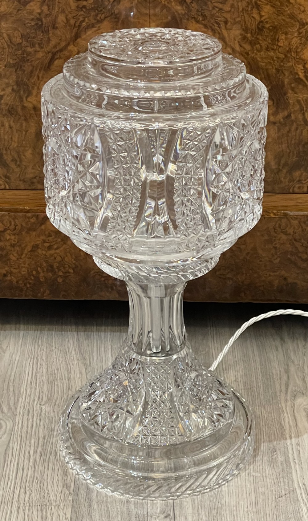 Large Art Deco Cut Glass Mushroom Table Lamp