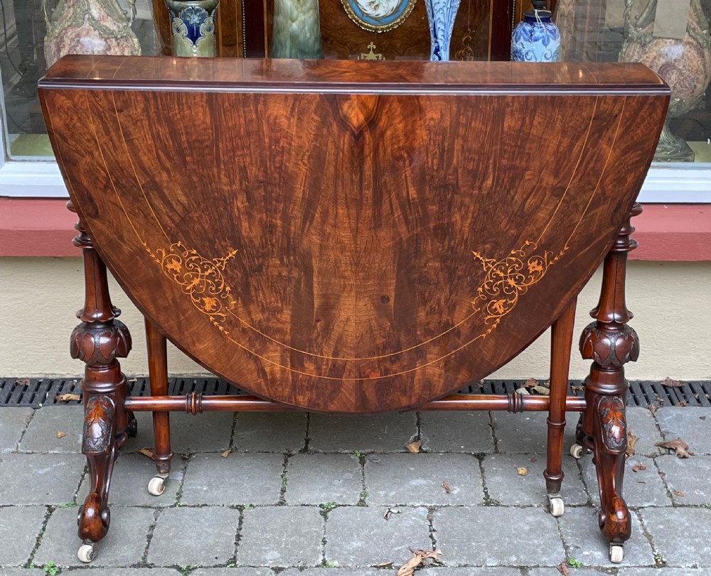 Quality Victorian Burr Walnut Marquetry Sutherland Table