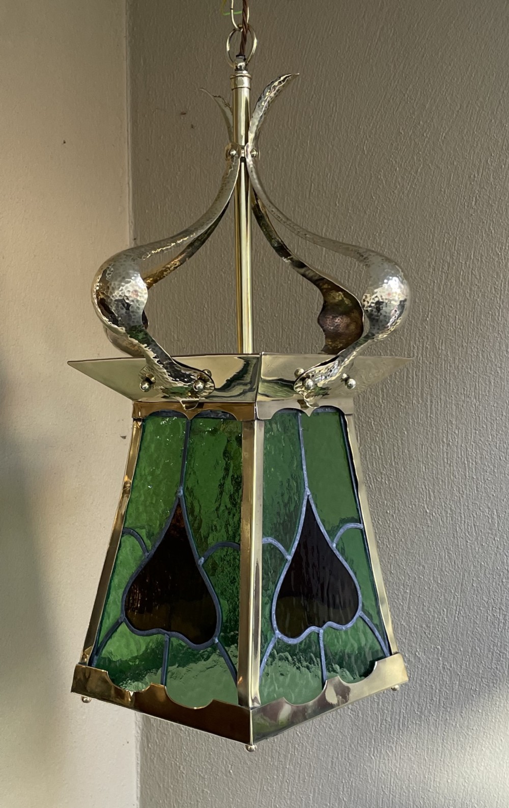 Arts & Crafts Brass Hall Hanging Lantern 