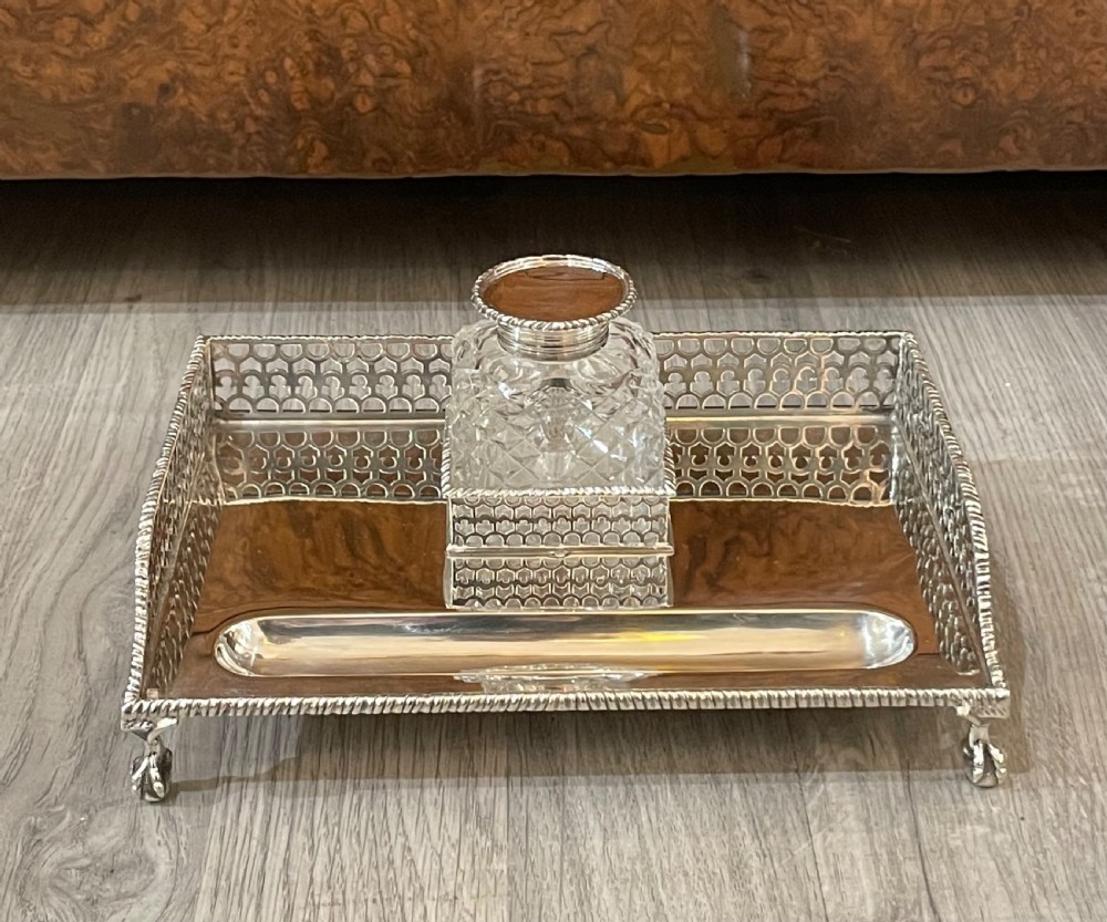 Victorian Silver Inkwell and Stand by George Fox
