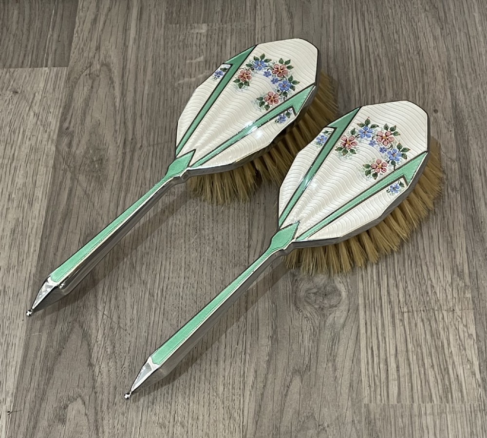 Pair of George V Silver and Enamel Brushes