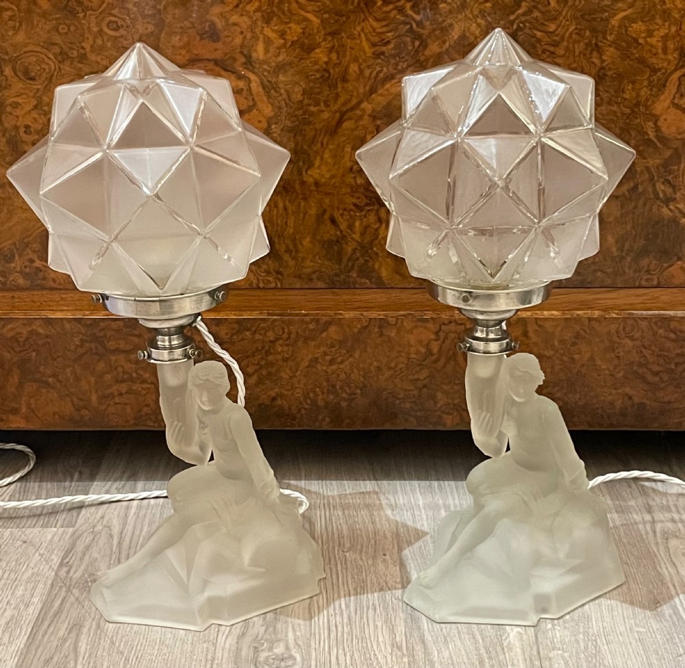 Pair of Art Deco Glass Table Lamps by Walthe & Sohne