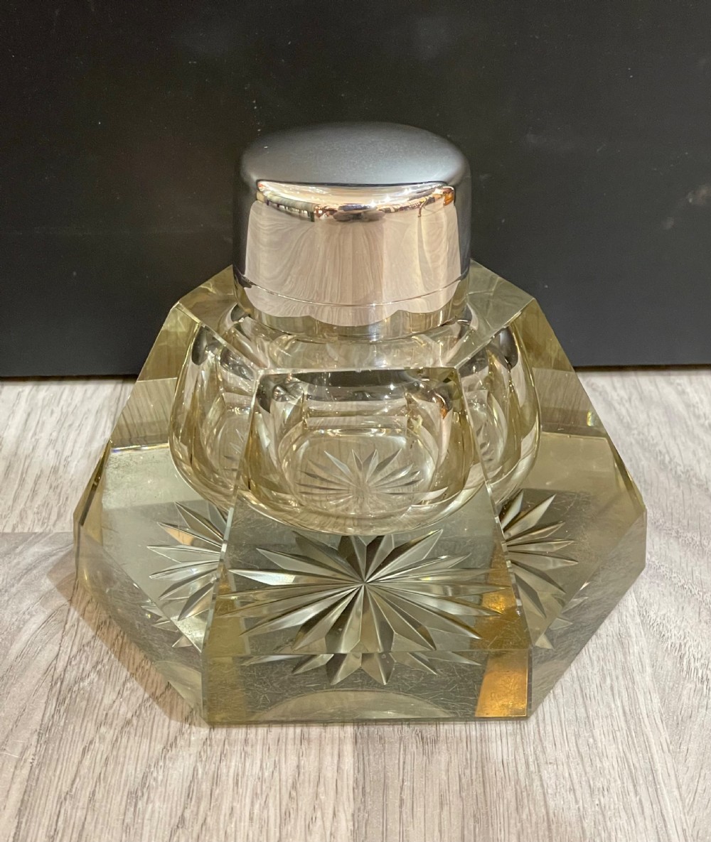 Large Victorian Silver & Glass Inkwell By John Grinsell & Sons