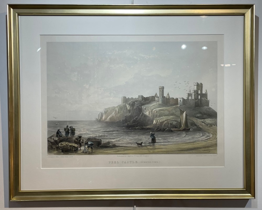 Lithograph of Peel Castle, Summertime, Isle of Man by J Needham, Published 1857 