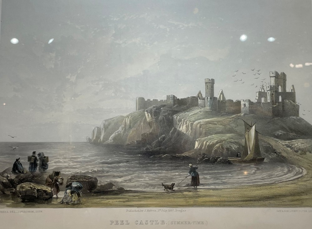 Lithograph of Peel Castle, Summertime, Isle of Man by J Needham, Published 1857  View II