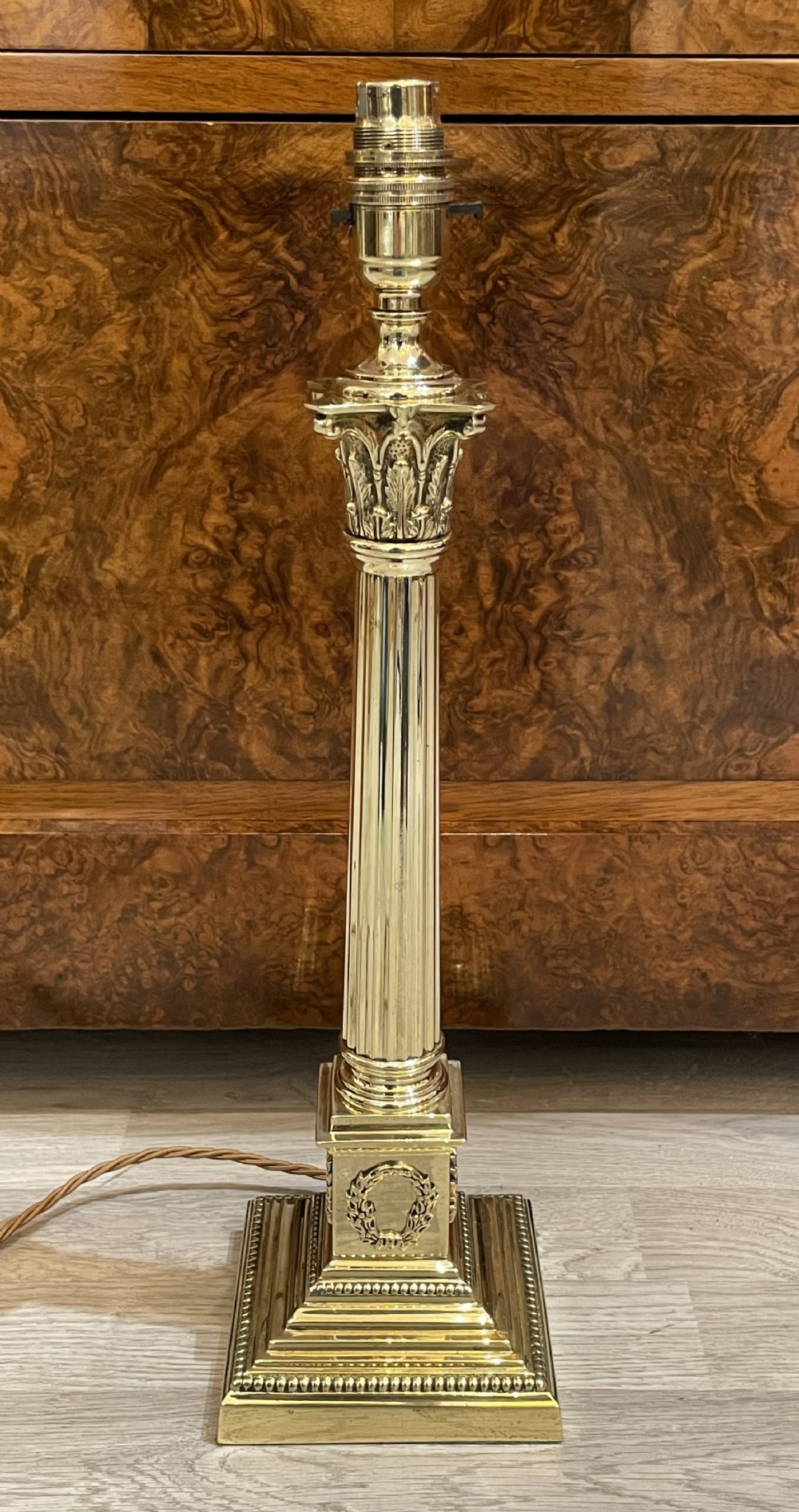 Edwardian Brass Corinthian Column Table Lamp