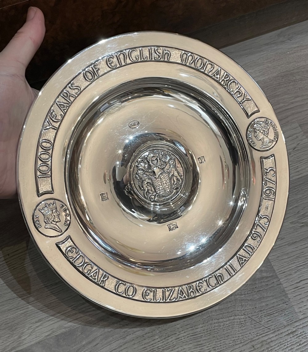 Silver Rose Water Dish Celebrating 1000 Years of English Monarchy View III