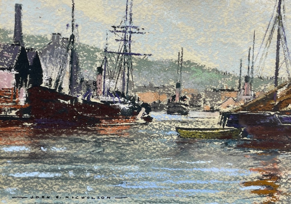John Hobson Nicholson Pastel, Douglas Harbour, Isle of Man View III