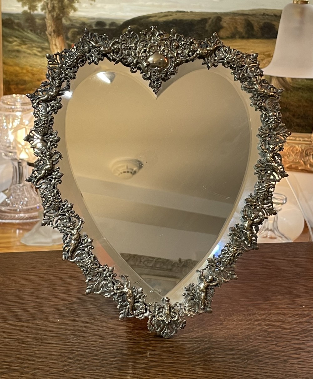 Beautiful Late Victorian Gilt Brass Heart Shaped Mirror