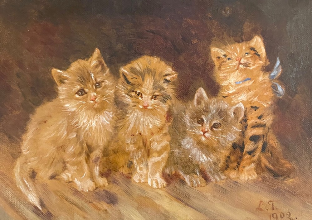 Delightful Edwardian Oil Painting of Kittens View II