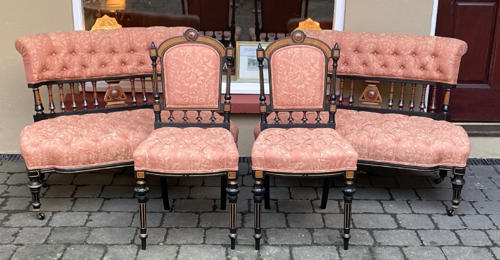 Victorian Aesthetic Period Salon Suite Pair Sofas and Chairs