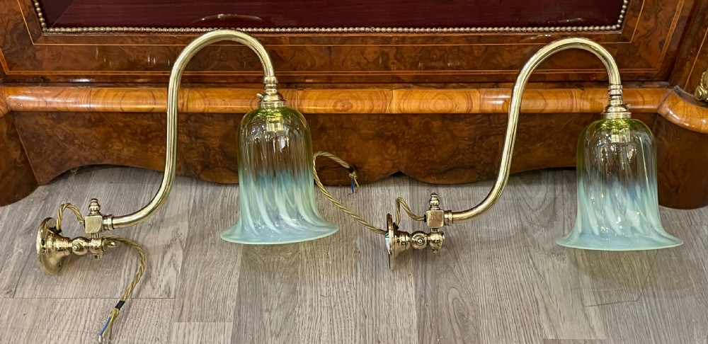 Pair of Edwardian Brass Gas Wall Lights, converted 