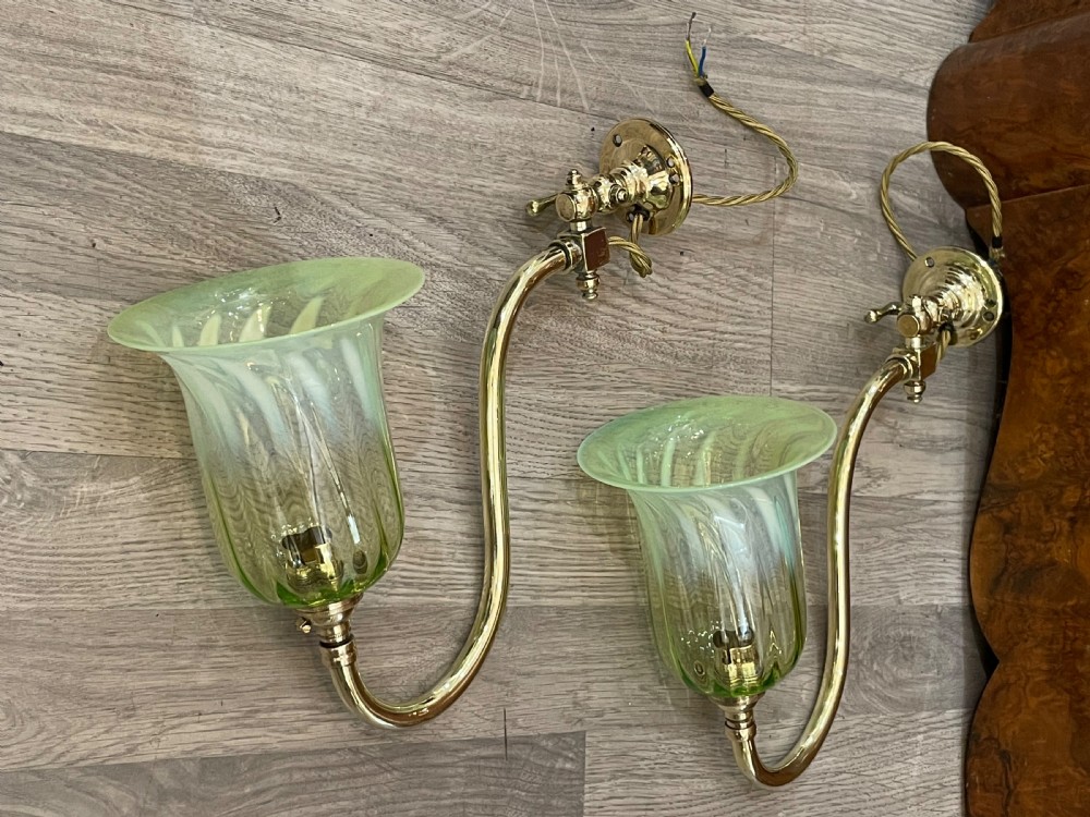 Pair of Edwardian Brass Gas Wall Lights, converted  View VII