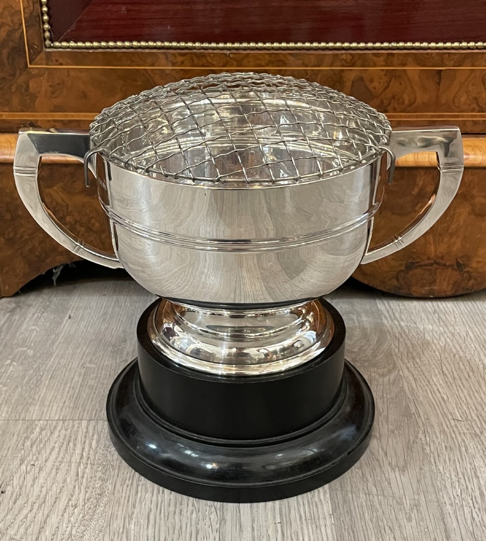 Large Art Deco Silver Twin Handled Trophy Bowl