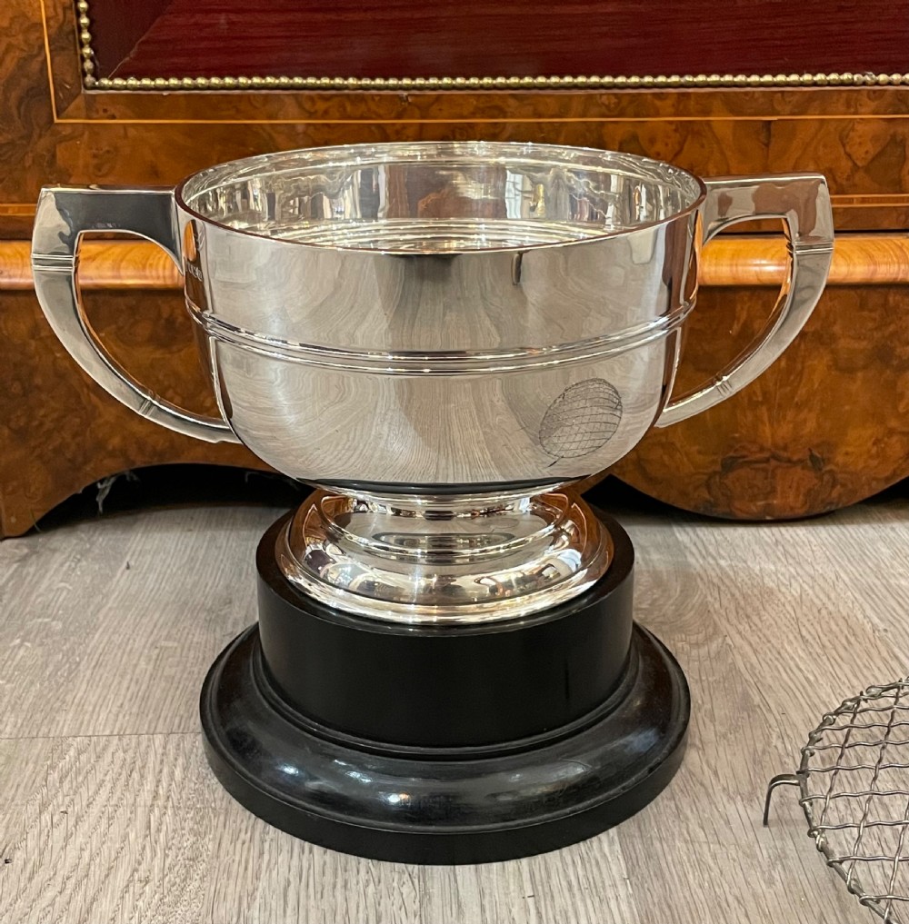 Large Art Deco Silver Twin Handled Trophy Bowl View III