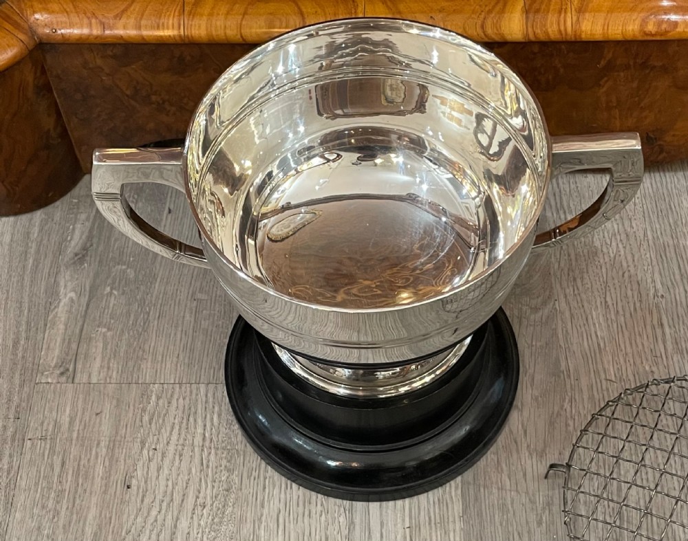 Large Art Deco Silver Twin Handled Trophy Bowl View IV