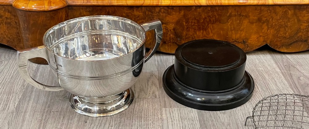 Large Art Deco Silver Twin Handled Trophy Bowl View VI
