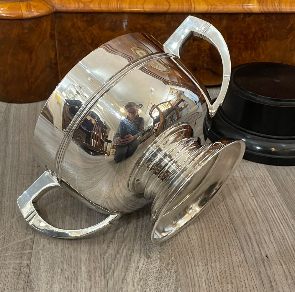 Large Art Deco Silver Twin Handled Trophy Bowl View VII