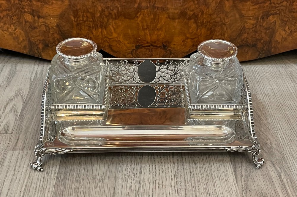 Quality Victorian Silver Ink Well Stand, 1892