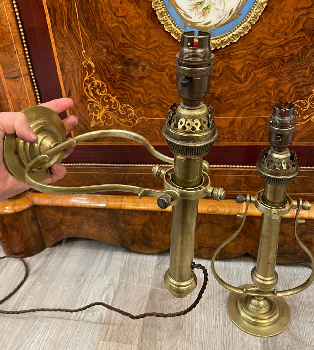 Pair Victorian Brass Ship Gimbal Lamps View IV