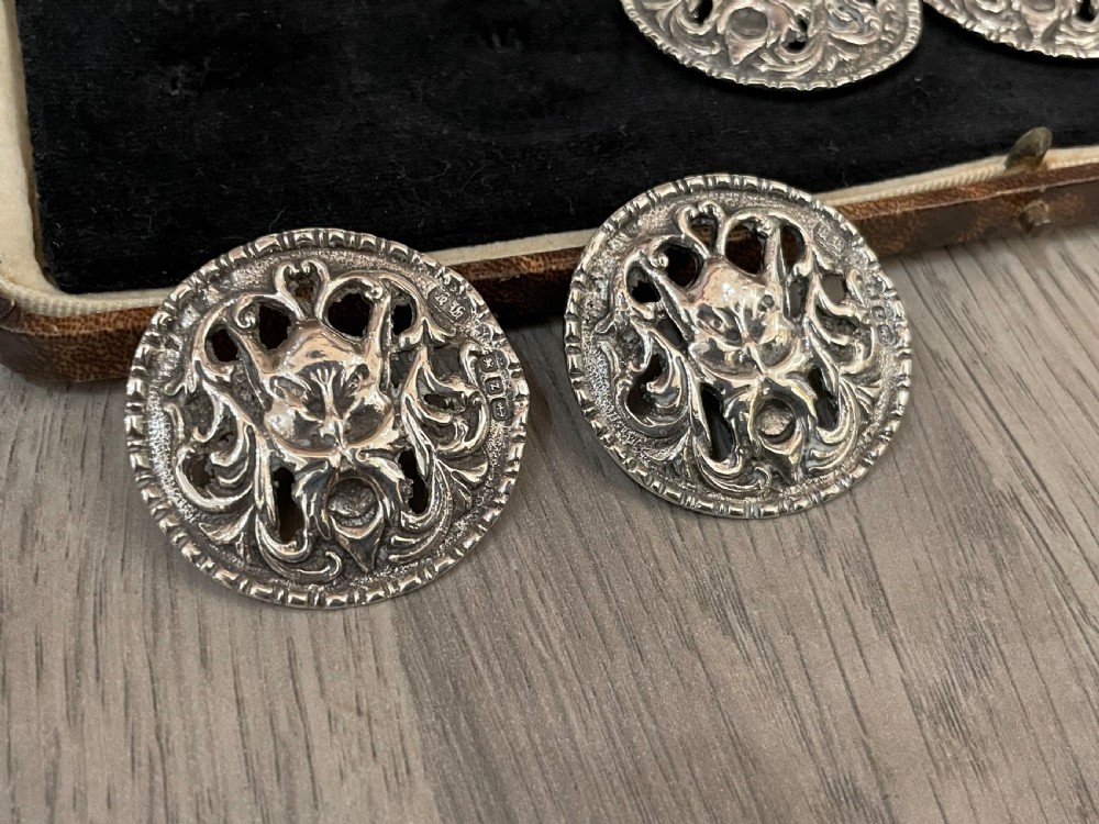Large Set of Victorian Cast Silver Buttons, 1899 View II