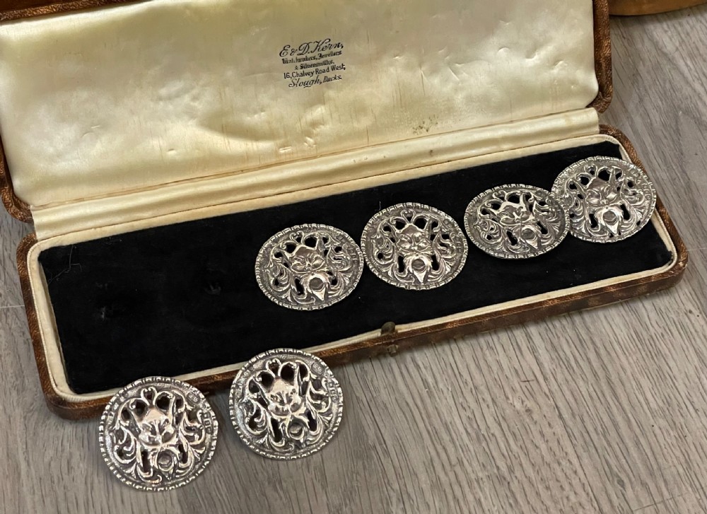 Large Set of Victorian Cast Silver Buttons, 1899 View V