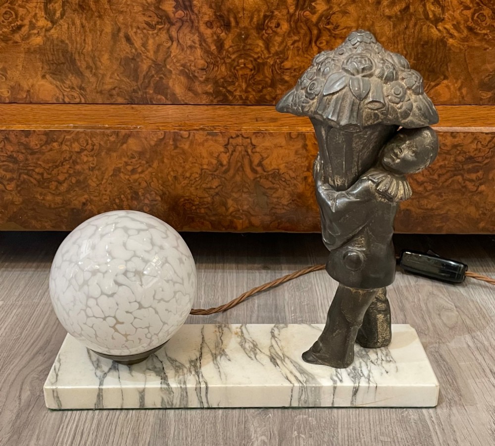 Large French Art Deco Spelter Mood Lamp, Signed P Sega