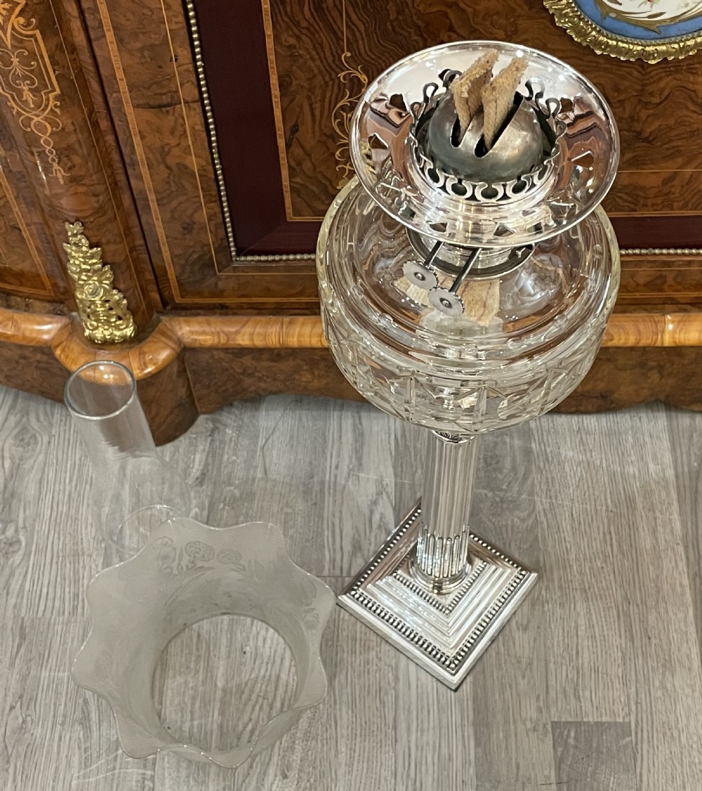 Edwardian Silver Plated Oil Lamp View X