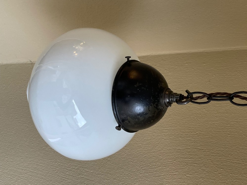Large Edwardian Opaline Pendant Light with Original Gallery View III