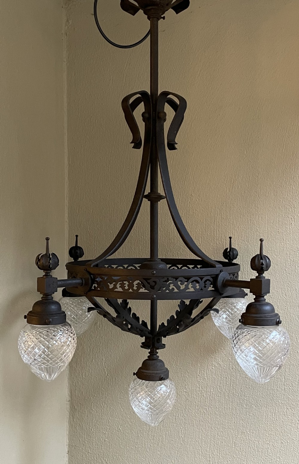 Impressive French Art Nouveau Iron Chandelier 