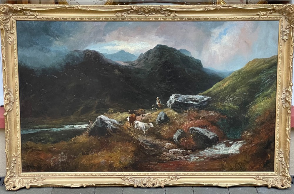 Very Large 19th Century Highland Landscape Oil Painting, Franz Hoepfner