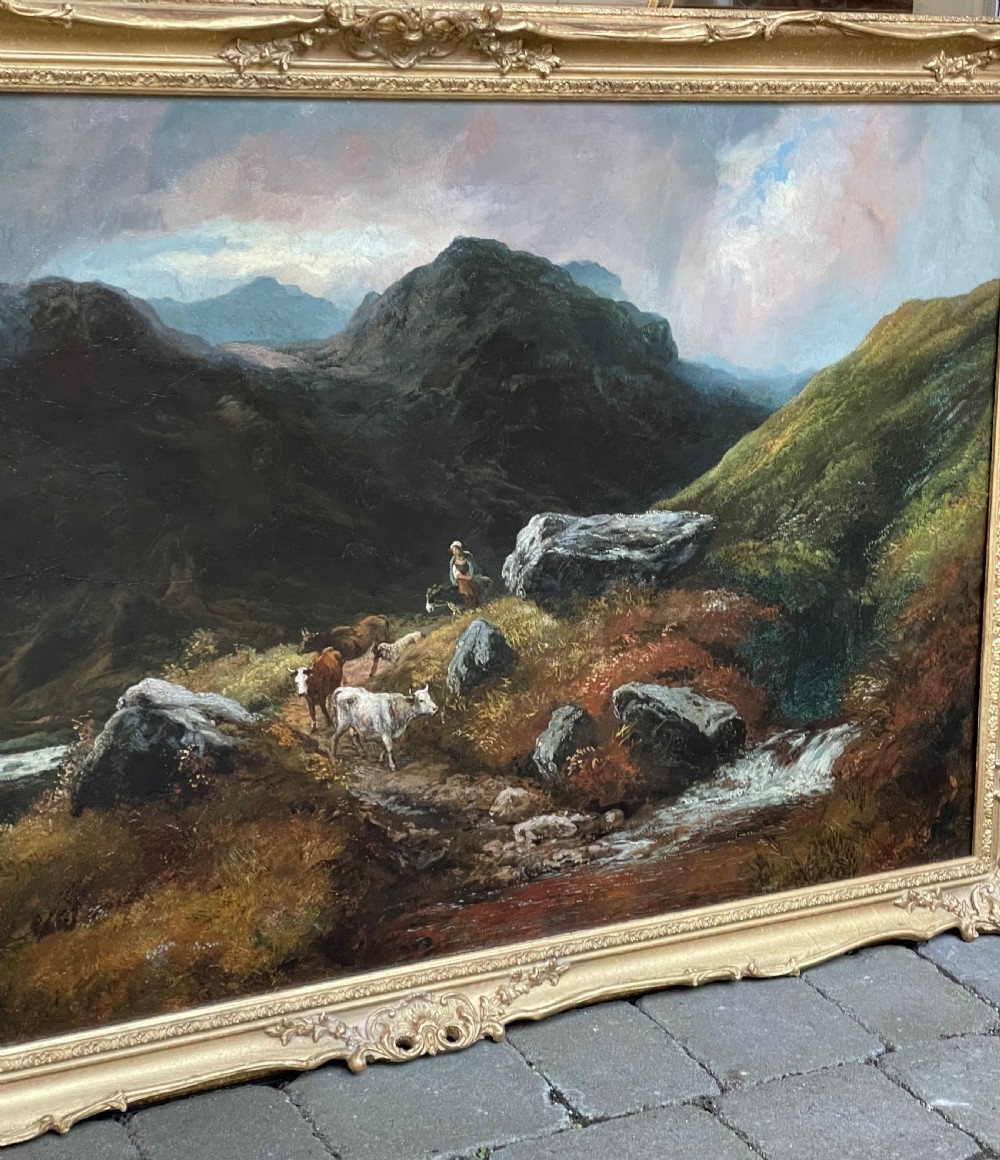 Very Large 19th Century Highland Landscape Oil Painting, Franz Hoepfner View V